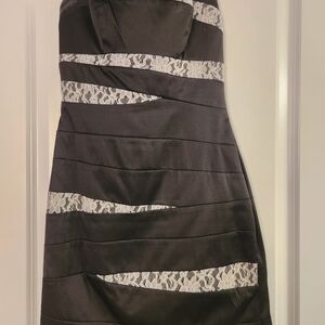 XOXO Black Strapless Dress with White Lace